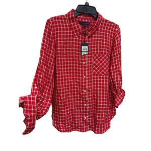 Tommy Hilfiger large shirt women red long sleeve